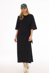Black Side Tie T-Shirt Maxi Dress