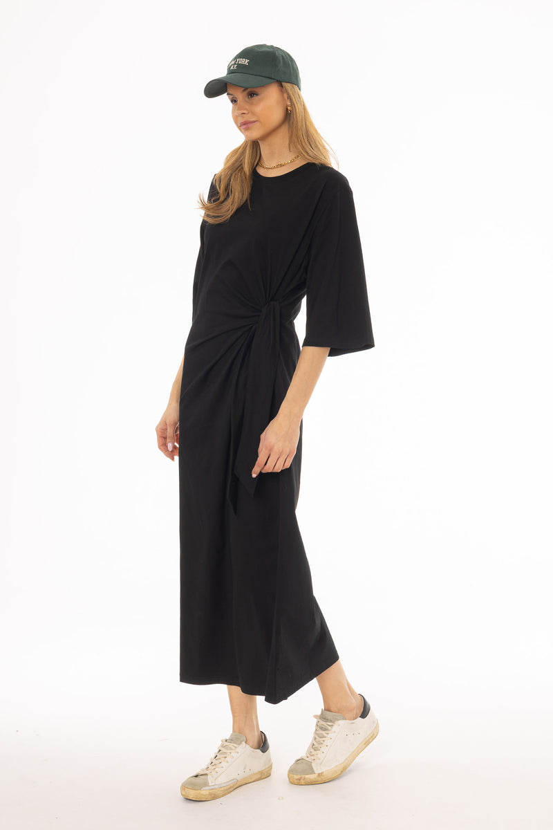 graphic tee maxi dress Black Side Tie T-Shirt Maxi Dress – BLANK