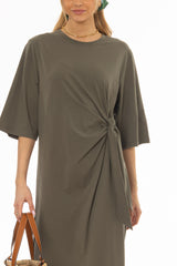Olive Side Tie T-Shirt Maxi Dress
