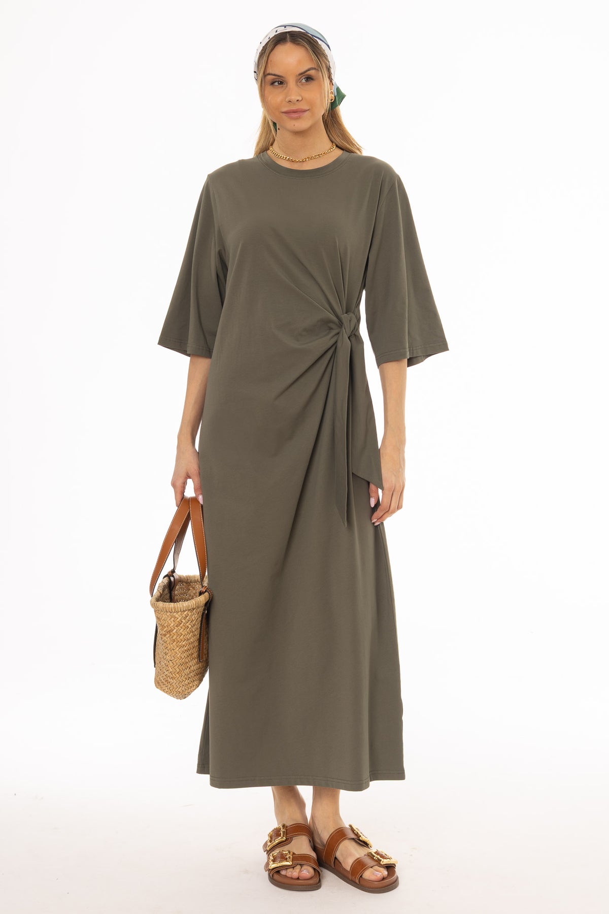 Olive Side Tie T-Shirt Maxi Dress – BLANK