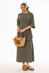 Olive Side Tie T-Shirt Maxi Dress
