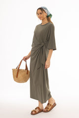 Olive Side Tie T-Shirt Maxi Dress
