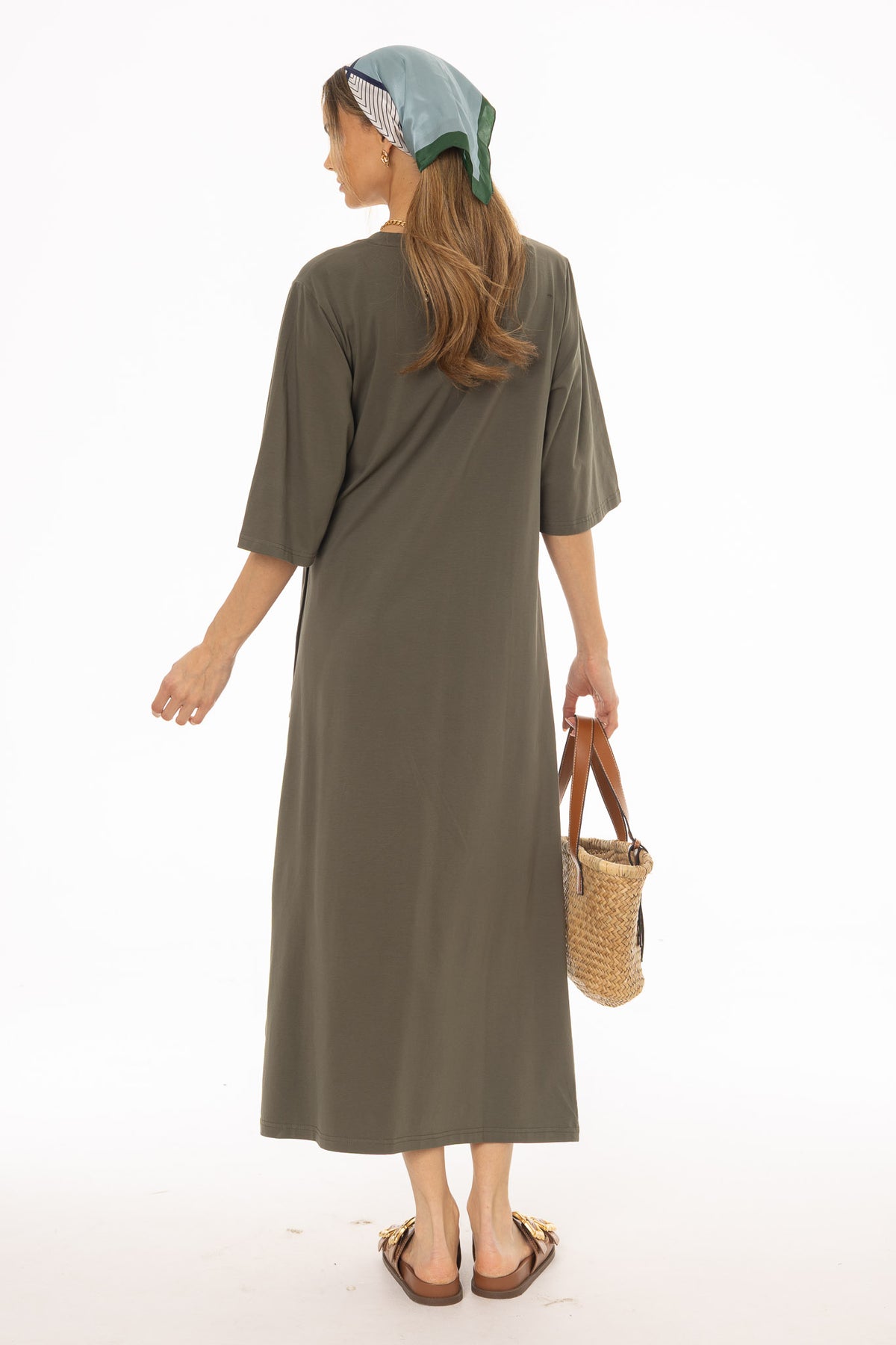 Olive Side Tie T-Shirt Maxi Dress – BLANK