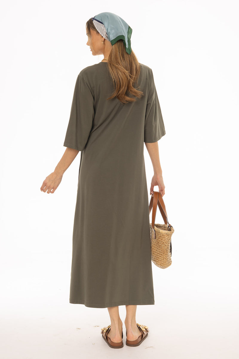 Olive Side Tie T-Shirt Maxi Dress BLANK Olive Side Tie T-Shirt Maxi Dress BLANK