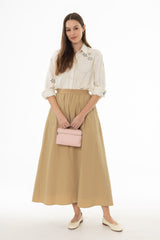 Tan Elastic Cotton Maxi Skirt