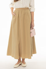 Tan Elastic Cotton Maxi Skirt