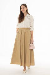 Tan Elastic Cotton Maxi Skirt
