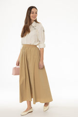 Tan Elastic Cotton Maxi Skirt