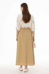Tan Elastic Cotton Maxi Skirt