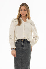 Oatmeal Embroidered Linen Feel Blouse