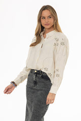 Oatmeal Embroidered Linen Feel Blouse