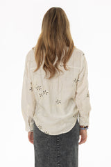 Oatmeal Embroidered Linen Feel Blouse