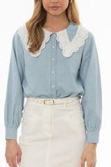 Light Blue Eyelet Collar Denim Blouse
