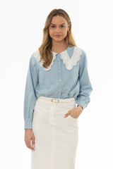 Light Blue Eyelet Collar Denim Blouse