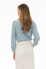Light Blue Eyelet Collar Denim Blouse