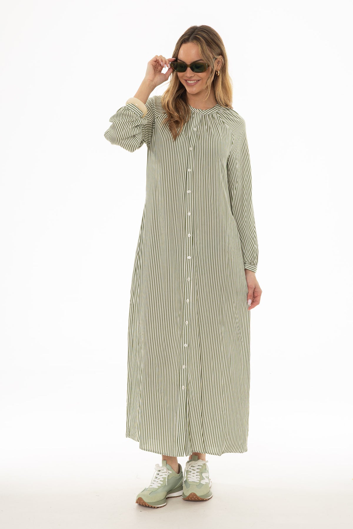 striped cotton maxi dress Green – BLANK Size Medium Color:CONFETTI GARDEN pink gowns Kingston Grey Trendy Plus