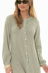 Green Striped Cotton Maxi Dress