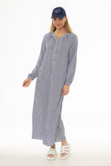 Blue Striped Cotton Maxi Dress
