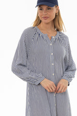 Blue Striped Cotton Maxi Dress