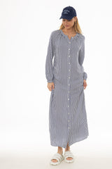 Blue Striped Cotton Maxi Dress