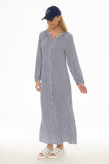 Blue Striped Cotton Maxi Dress