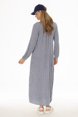Blue Striped Cotton Maxi Dress