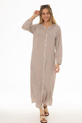 Brown Striped Cotton Maxi Dress