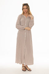 Brown Striped Cotton Maxi Dress