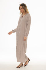Brown Striped Cotton Maxi Dress