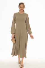 Olive Godet Seam Maxi Dress