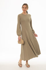 Olive Godet Seam Maxi Dress