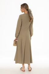 Olive Godet Seam Maxi Dress