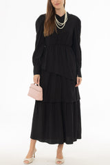 Black Button Ruffle Maxi Dress
