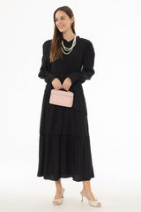Black Button Ruffle Maxi Dress