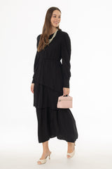 Black Button Ruffle Maxi Dress
