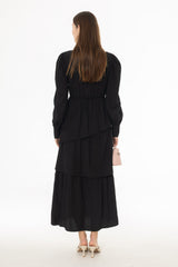 Black Button Ruffle Maxi Dress