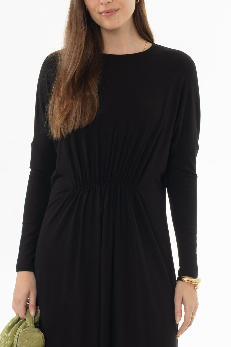 Black Gathered Waist Maxi Dress  BLANK