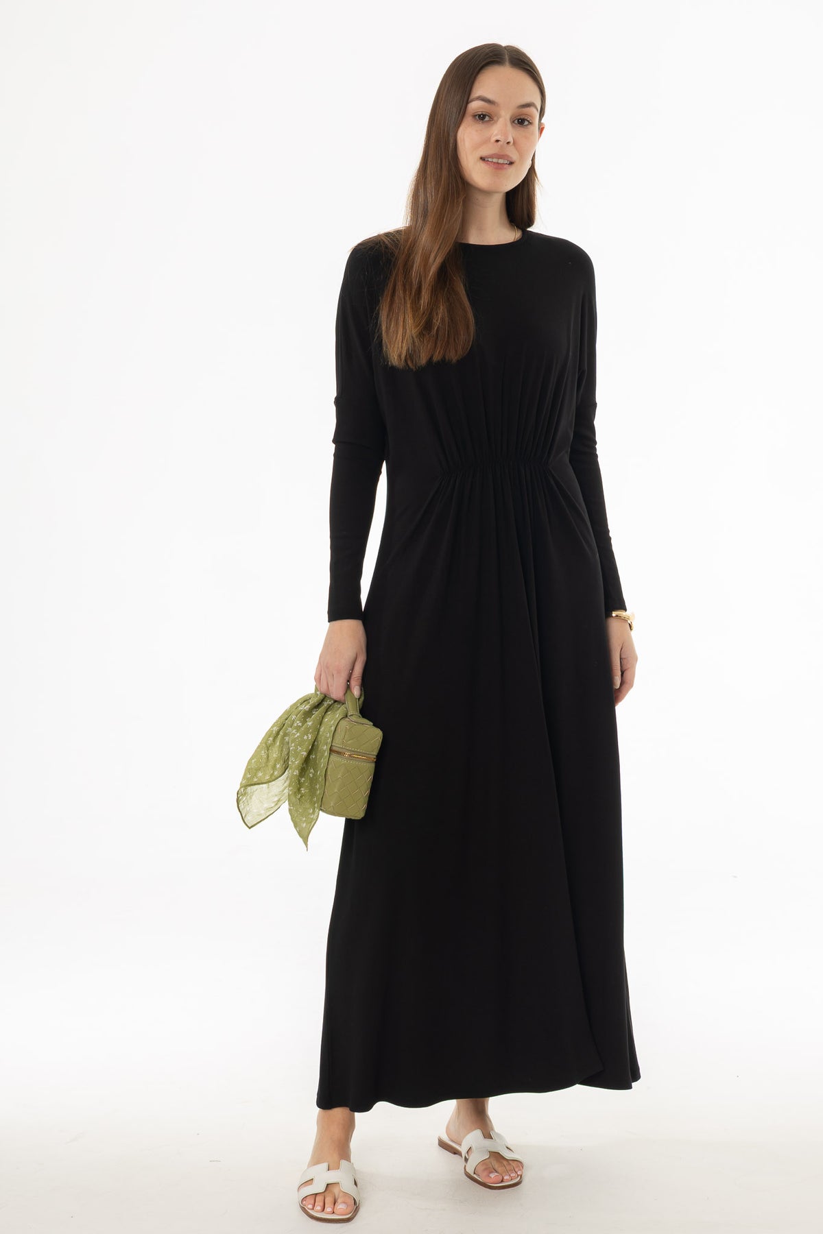 Black Gathered Waist Maxi Dress – BLANK