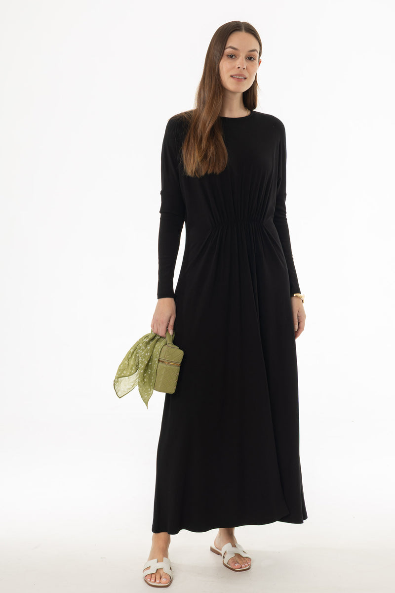 Black Gathered Waist Maxi Dress – BLANK
