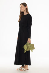 Black Gathered Waist Maxi Dress