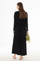 Black Gathered Waist Maxi Dress