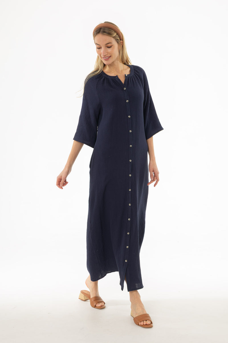 Navy Gauze Flare Sleeve Maxi Dress BLANK Navy Gauze Flare Sleeve Maxi Dress BLANK