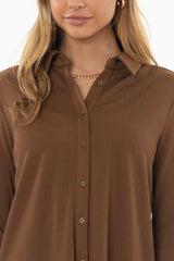 Brown Herringbone Textured Shirt