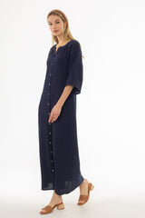 Navy Gauze Flare Sleeve Maxi Dress