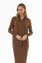Brown Herringbone Textured Shirt