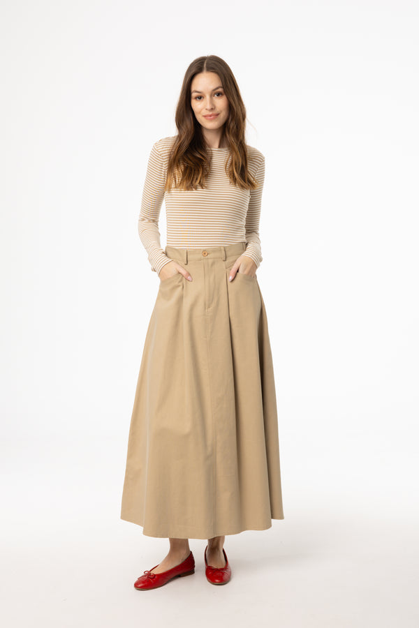 Tan Flare Cargo Maxi Skirt