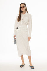 White Half Wrap Cotton Maxi Dress
