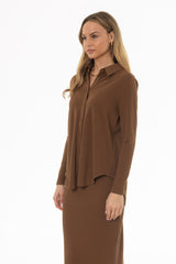 Brown Herringbone Textured Shirt