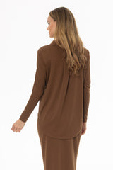 Brown Herringbone Textured Shirt