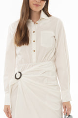 White Half Wrap Cotton Maxi Dress